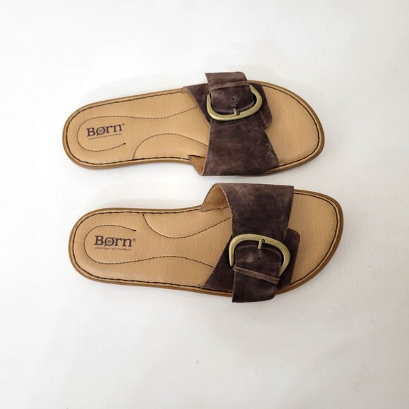 Born Miarra Brown Suede Slide Sandals With Buckle Detail & Comfort Insole Women' - Picture 4 of 4
